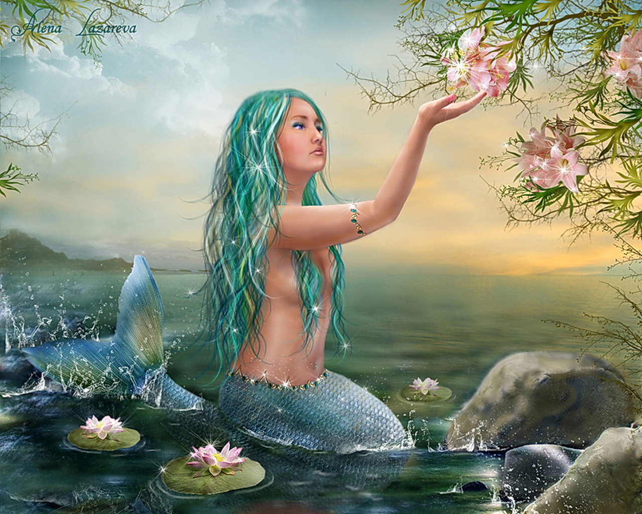 Little Mermaid Hodling Flower